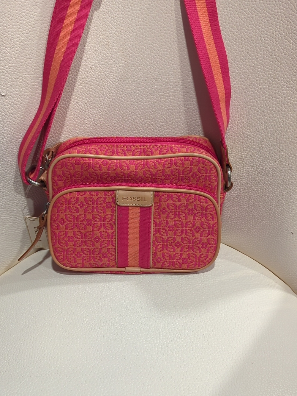 Fossil Pink & Orange Striped Crossbody Camera Bag
